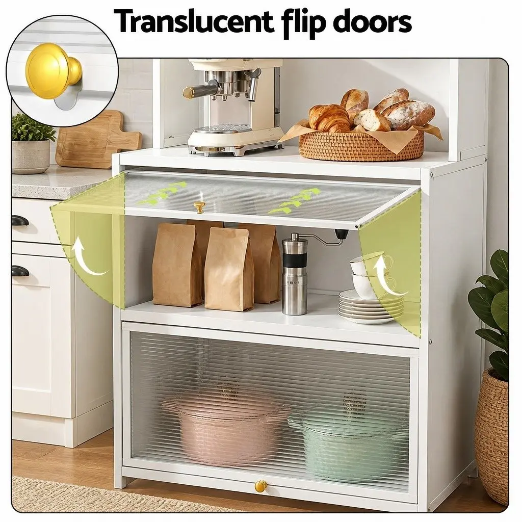 Kitchen Storage Cabinet Shelves Pegboard Mobile 80CM White
