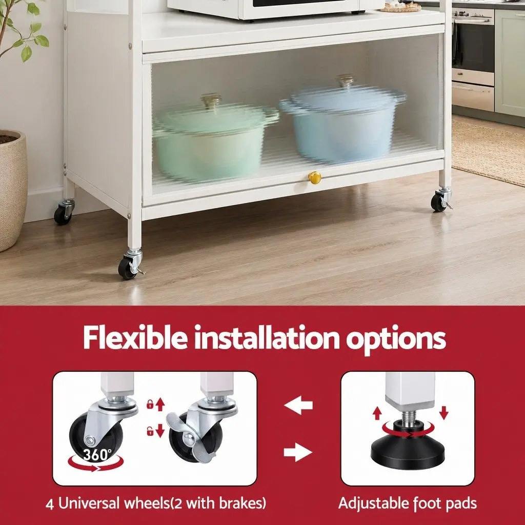 Kitchen Storage Cabinet Shelves Pegboard Mobile 80CM White