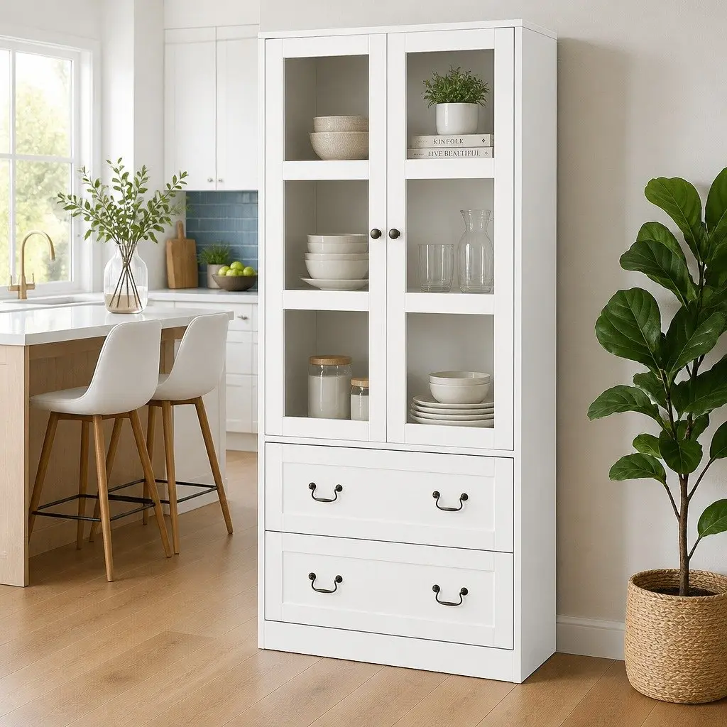 Buffet Sideboard Storage Cabinet Adjustable Shelves 180cm White
