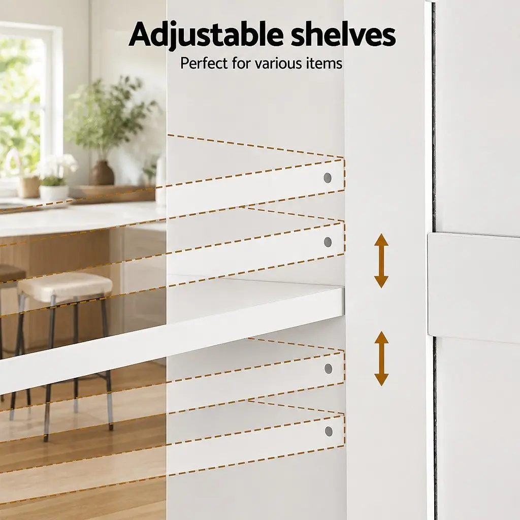 Buffet Sideboard Storage Cabinet Adjustable Shelves 180cm White