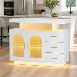 White Buffet Sideboard Cabinet with Integrated LED and Charging