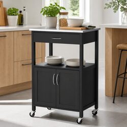 Portable Kitchen Island Trolley with Stainless Steel Top