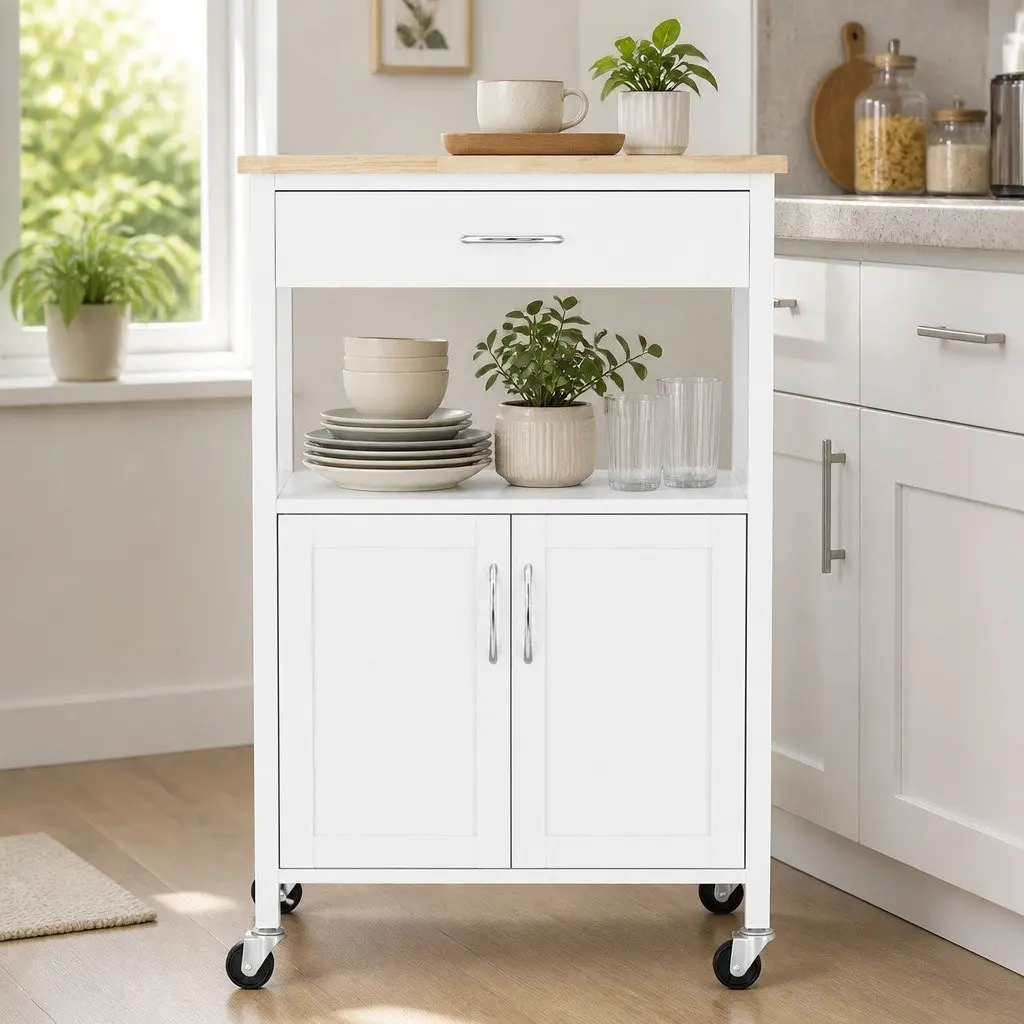 Kitchen Trolley Rolling Storage Cart Waterproof MDF 60cm White