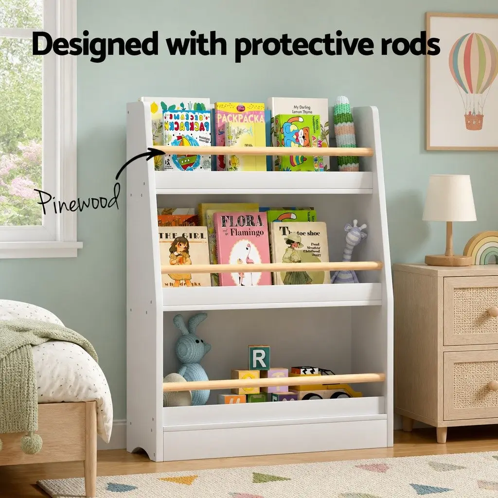 Kids Bookshelf Compact 3 Tier Organizer Yellow Suitable for Children's Books and Toys Display