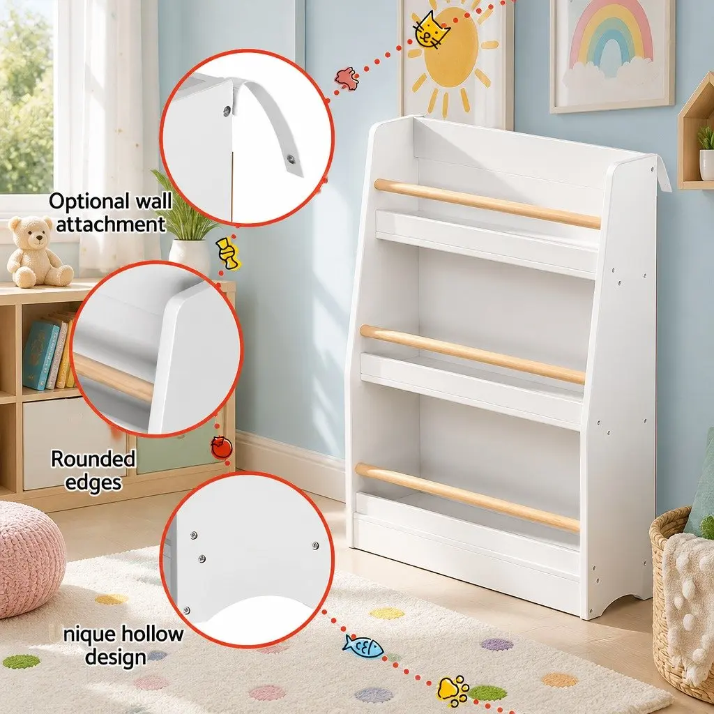 Kids Bookshelf Compact 3 Tier Organizer Yellow Suitable for Children's Books and Toys Display