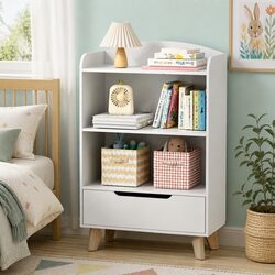 3-Tier Kids Bookshelf with Drawer in Yellow
