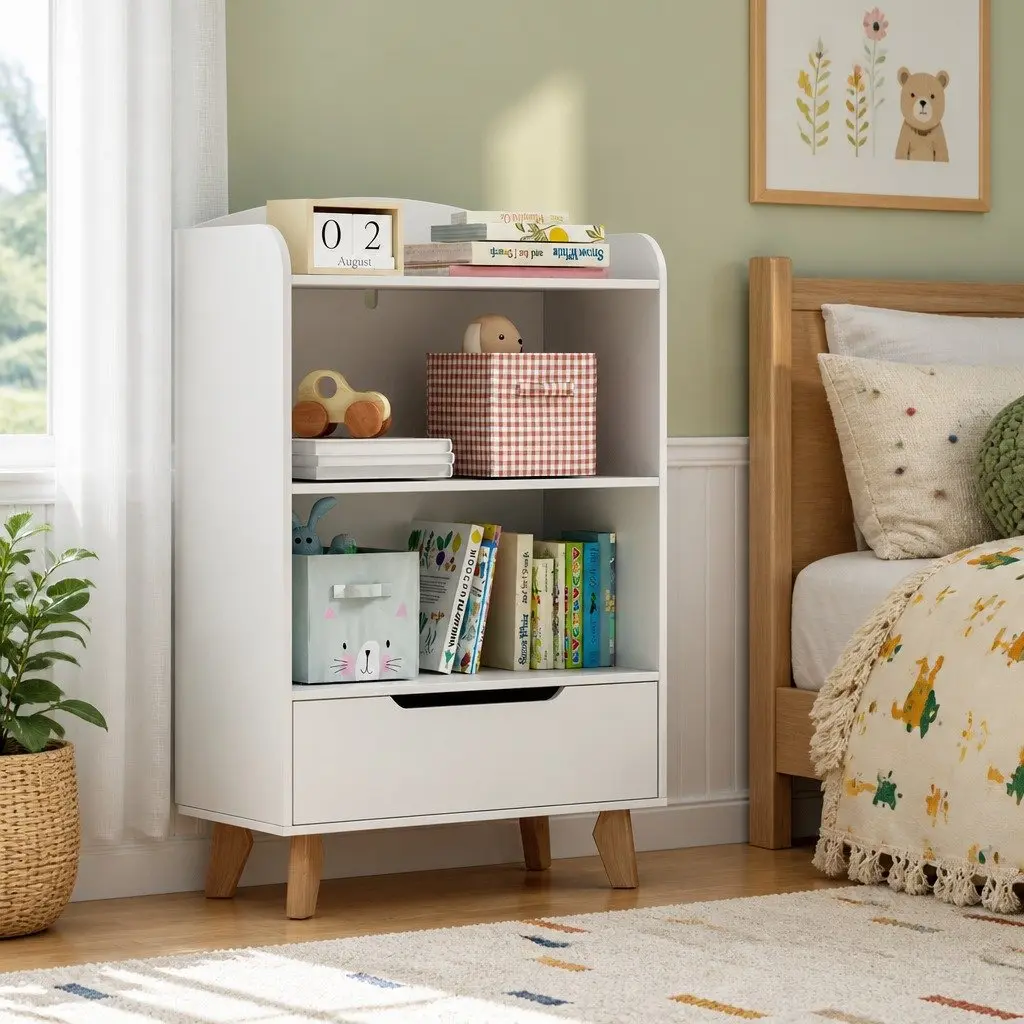 Kids Bookshelf 3 Tier Storage Drawer Organiser Yellow