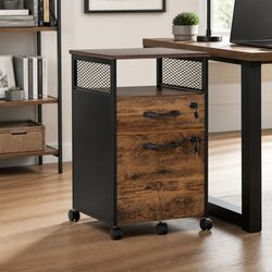 2 Drawer Filing Cabinet with Lockable Wheels in Natural