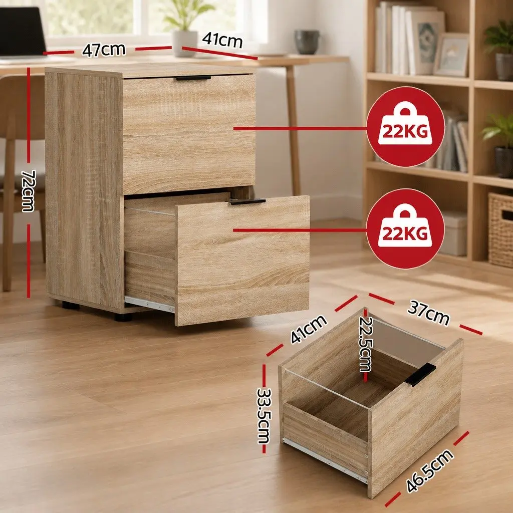 Filing Cabinet Compact Storage 2 Drawer Walnut
