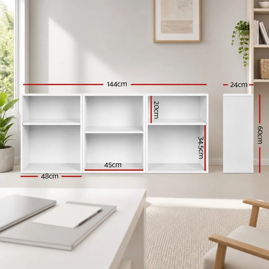 Cube Bookshelf Adjustable Shelves 3 Piece White Modular Storage Cabinet