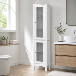 160cm Tall Slim Bathroom Storage Cabinet in White