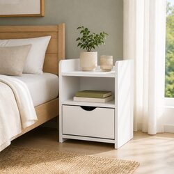 White Nightstand 1 Drawer with Shelf for Bedroom