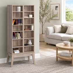 Compact Oak Bookshelf with 14 Adjustable Shelves