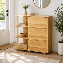 Functional Chest of Drawers with 3 Shelves and Pine Legs