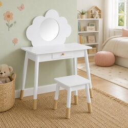 Kids Vanity Table Chair Set with Detachable Mirror