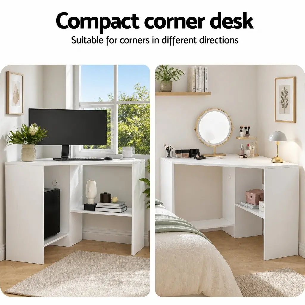 L-Shape Corner Computer Desk with Shelves CPU Stand White Home Office