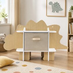 2-Tier Wooden Dinosaur Bookshelf with Drawer Storage