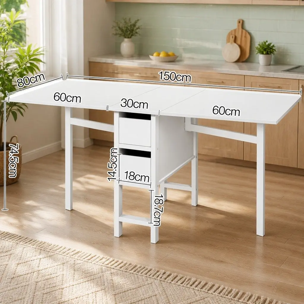 Dining Table Extendable Gateleg White Seats 4-6