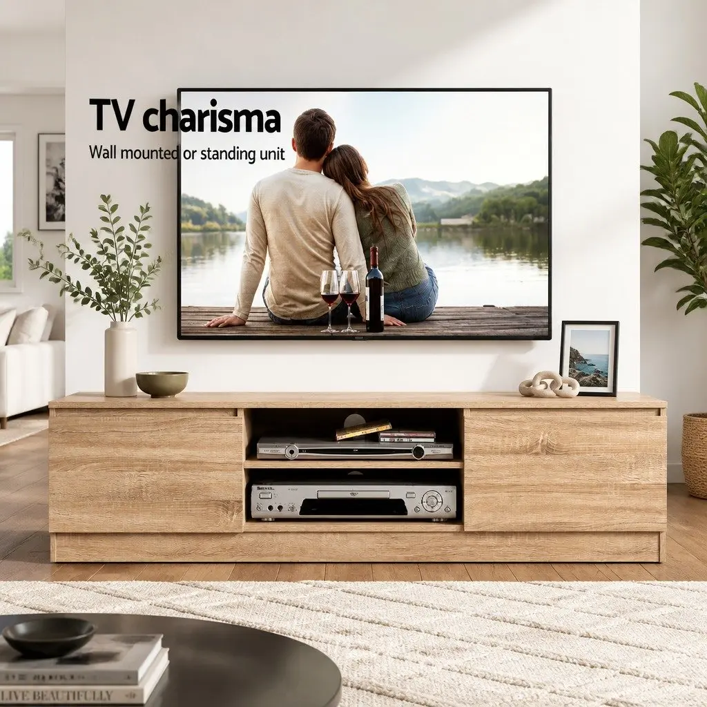 TV Cabinet Entertainment Unit 160cm Open Shelves Storage Wooden Grain Design