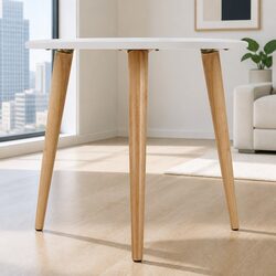 Round Coffee Table 50CM White MDF Surface Beech Legs