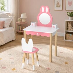 Wooden Kids Dressing Table with Detachable Mirror and Stool