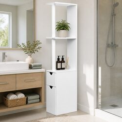 118cm Tall White Bathroom Cabinet Storage Unit