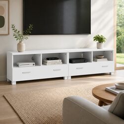 180cm White TV Stand with Storage Cabinet and Shelves