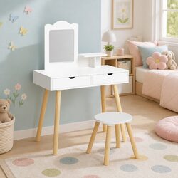 Kids Dressing Table Vanity Set with Storage and Chair