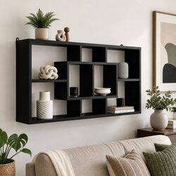 8-Compartment Floating Wall Shelf Bookcase in Black