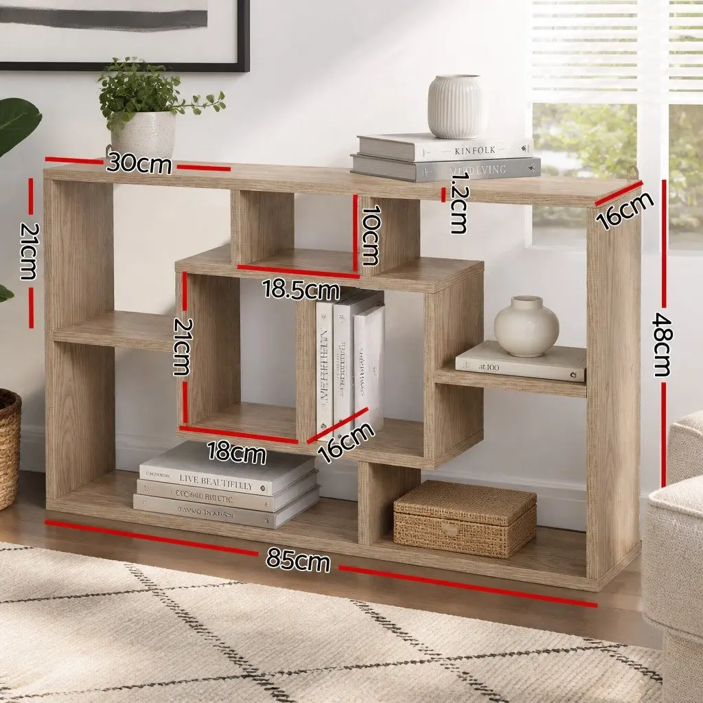 Floating Wall Shelf Display Unit 8 Compartment Vertical Wood