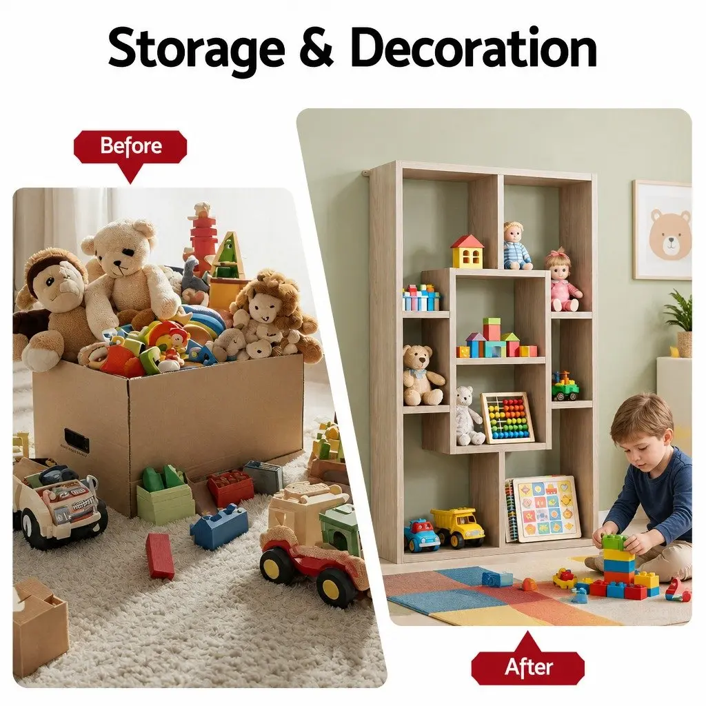 Floating Wall Shelf Display Unit 8 Compartment Vertical Wood