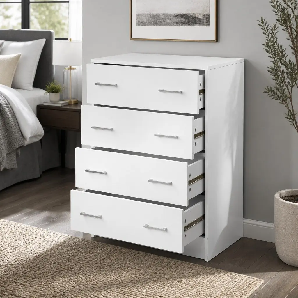 4 Drawer Tallboy Storage Cabinet in White