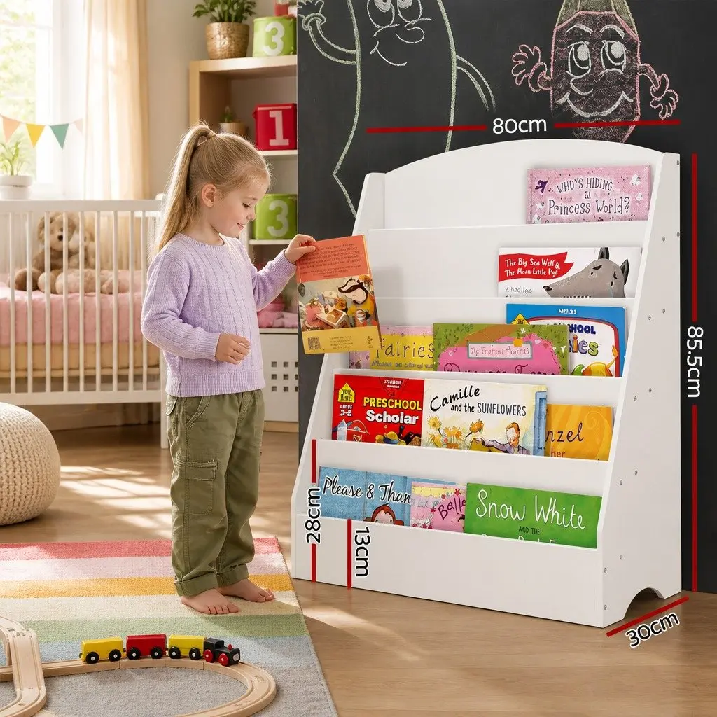 Kids Bookshelf 5 Tier Child Safe White Storage Organiser Bookcase