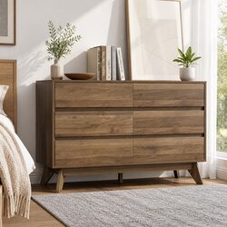 6 Drawer Chest with Walnut Finish and Sturdy Build