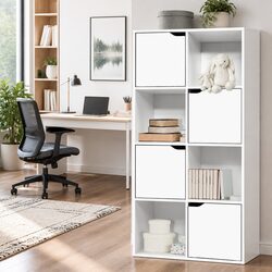 8-Cube Display Shelf with 4 Doors in White