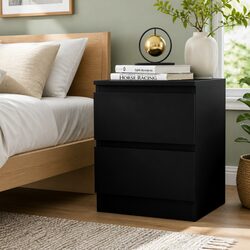 2-Drawer Black Bedside Table for Bedroom Storage