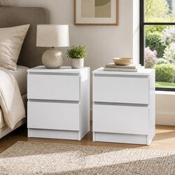 White Bedside Table with 2 Drawers and Minimalist Design