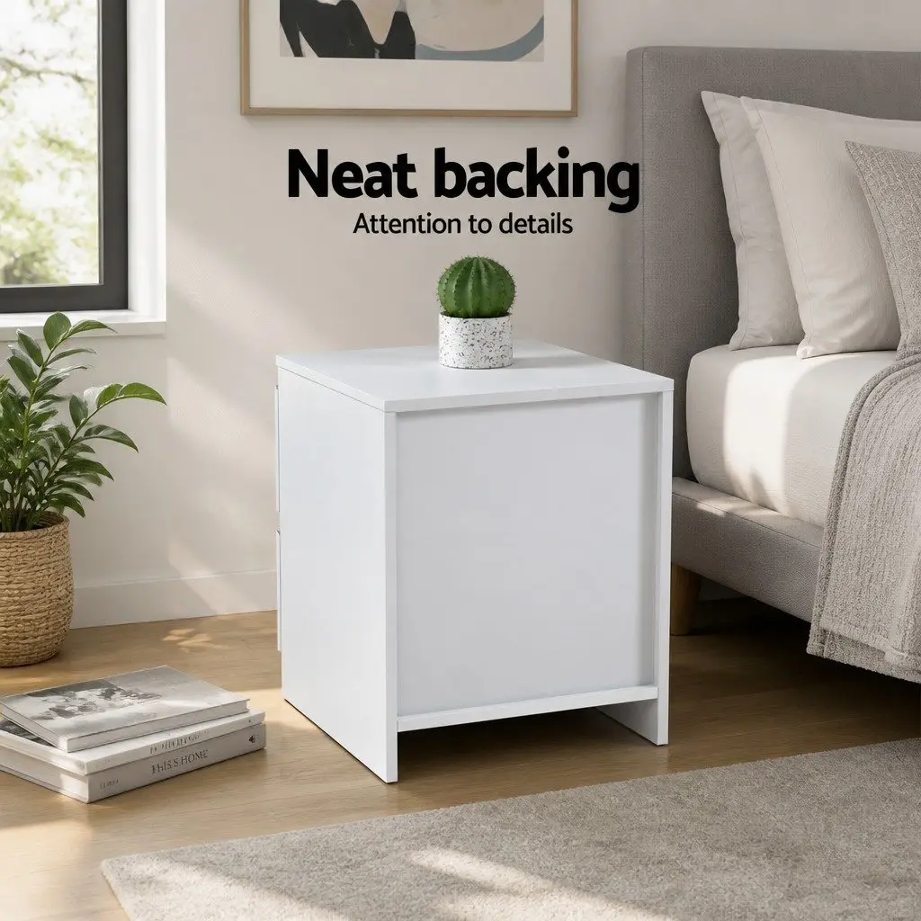 Bedside Table Modern 2 Drawers White 40cm W x 39.5cm D x 50cm H