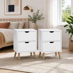 White Modern Bedside Table with Two Drawers