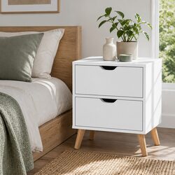 2-Drawer Bedside Table with Splayed Legs