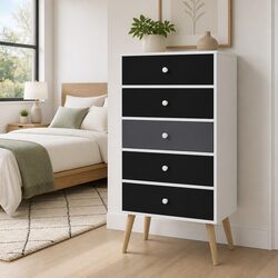 5-Drawer Chest of Drawers Tallboy with Solid Wood Legs