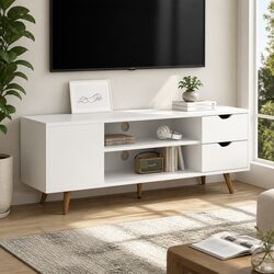 120cm White TV Entertainment Unit with Drawers and Shelves