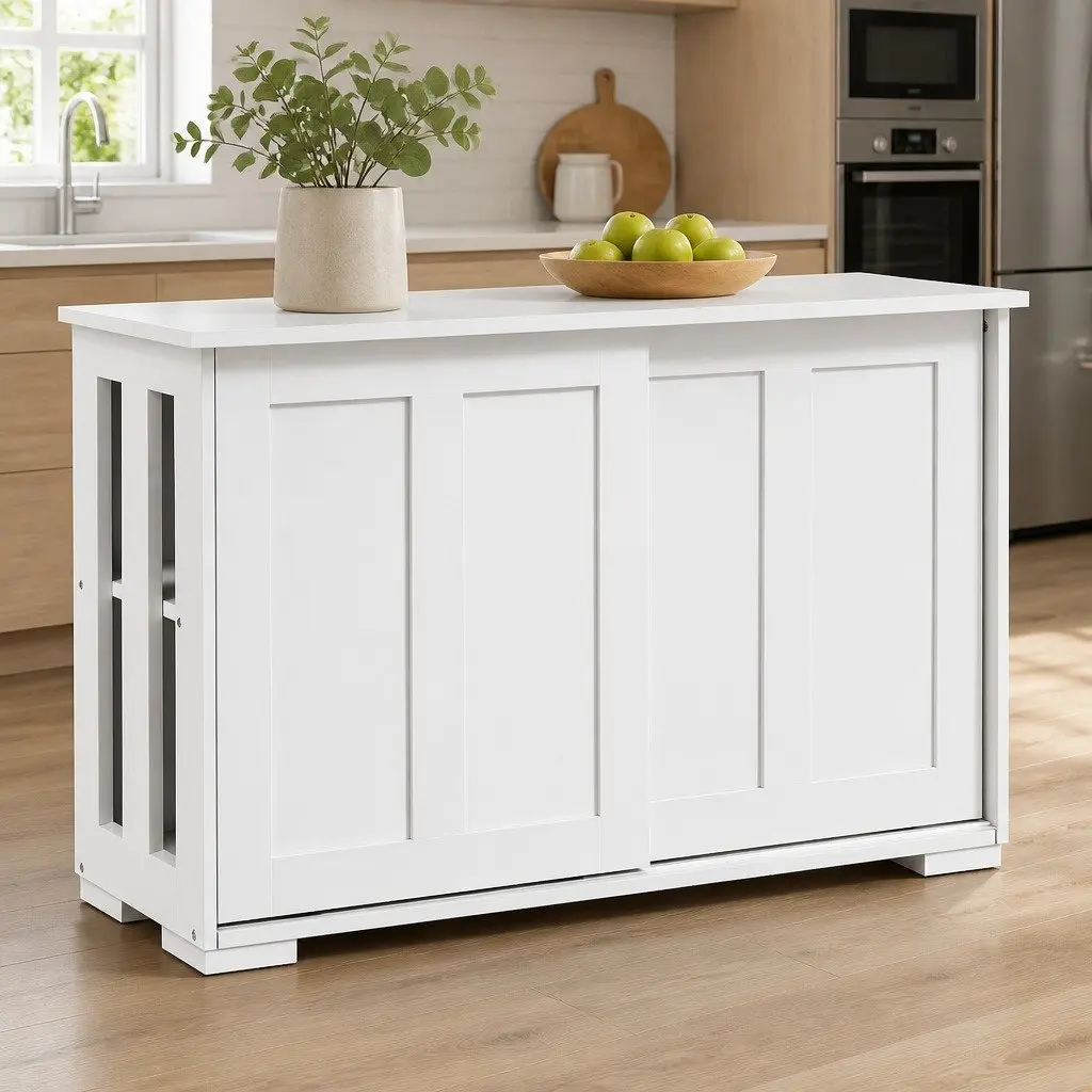 Buffet Sideboard with Sliding Doors Storage Cabinet 99cm White