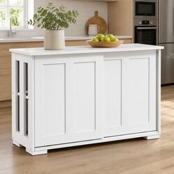 White Storage Buffet Sideboard with Sliding Doors