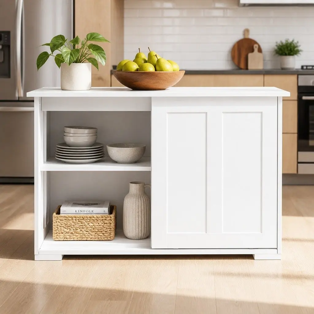 Buffet Sideboard with Sliding Doors Storage Cabinet 99cm White