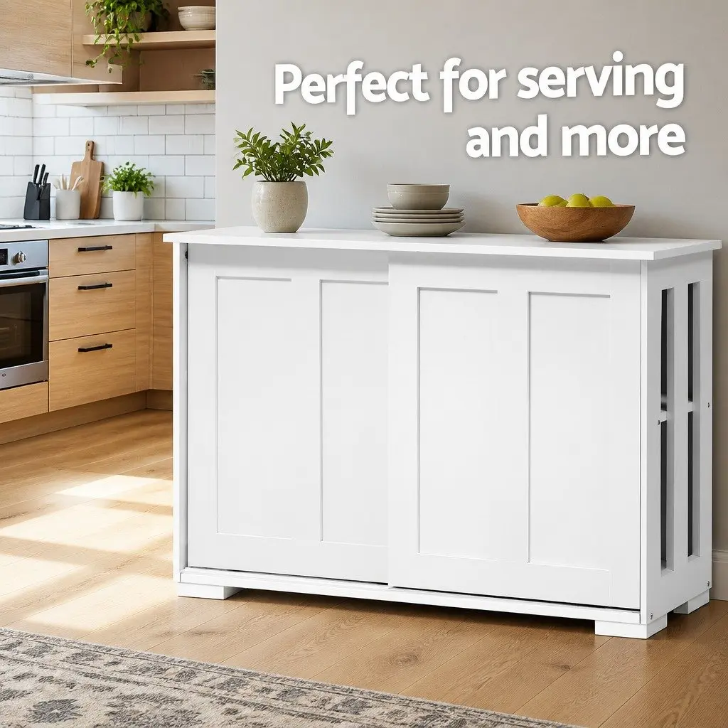 Buffet Sideboard with Sliding Doors Storage Cabinet 99cm White