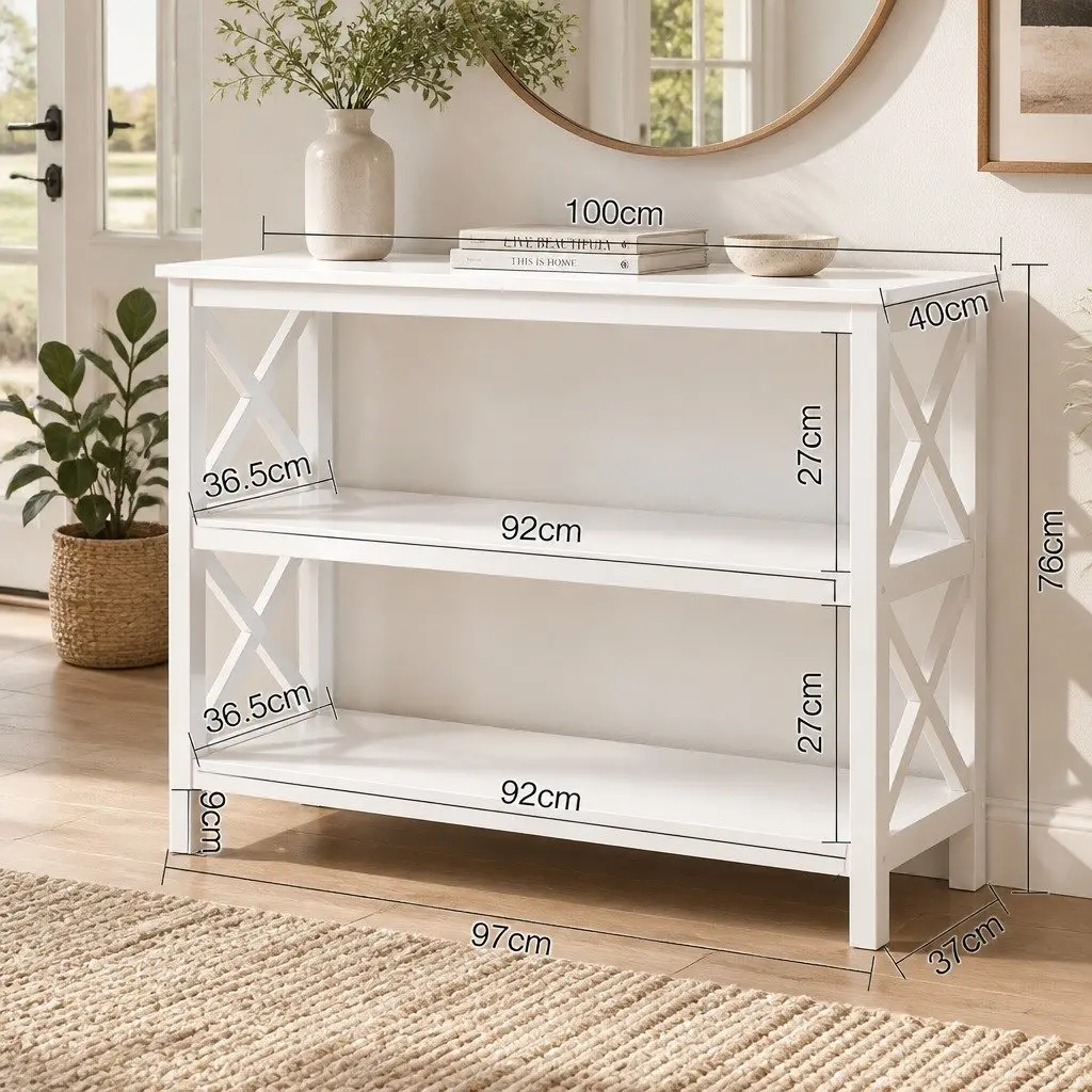 3-Tier Console Table White Shelving Unit for Hallway Display Storage