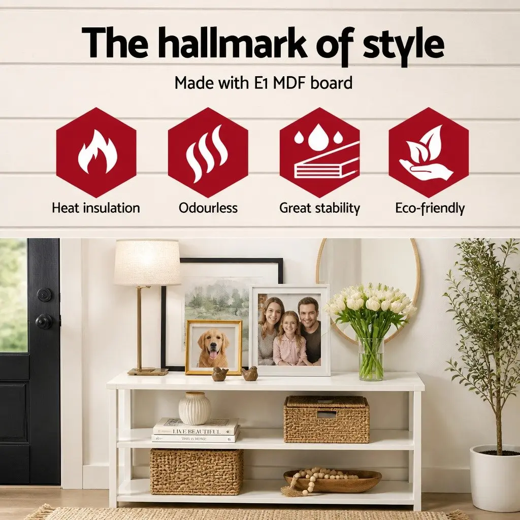 3-Tier Console Table White Shelving Unit for Hallway Display Storage