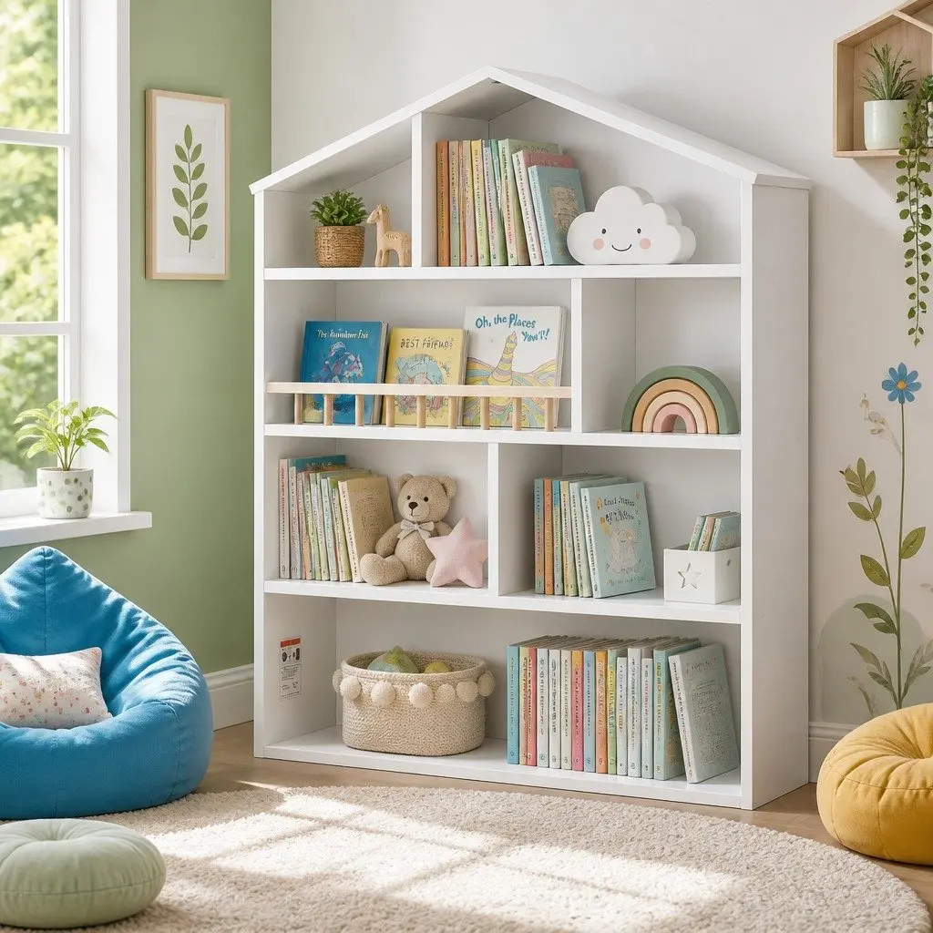Kids Bookshelf 4 Tier Open Storage Organiser White