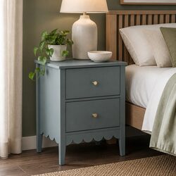 Green Bedside Table with Two Drawers and Easy Assembly